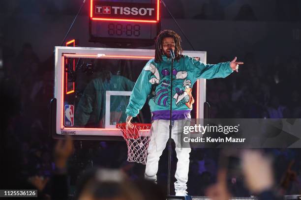Cole performs at halftime during the 68th NBA All-Star Game at Spectrum Center on February 17, 2019 in Charlotte, North Carolina.