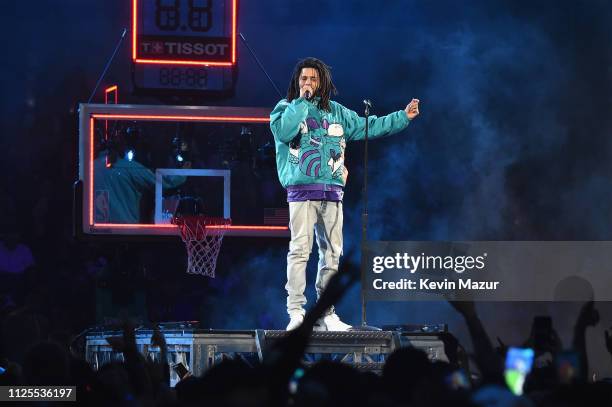 Cole performs at halftime during the 68th NBA All-Star Game at Spectrum Center on February 17, 2019 in Charlotte, North Carolina.