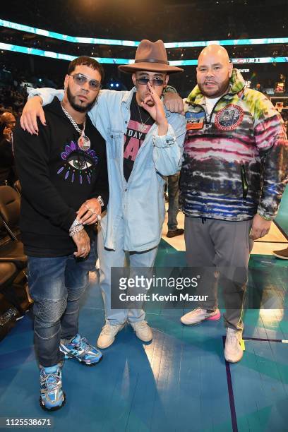 Anuel AA, Bad Bunny, and Fat Joe attend the 68th NBA All-Star Game at Spectrum Center on February 17, 2019 in Charlotte, North Carolina.