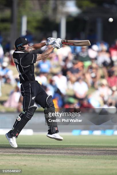 Doug Bracewell of New Zealand bats during game three of the One Day International series between New Zealand and India at Bay Oval on January 28,...