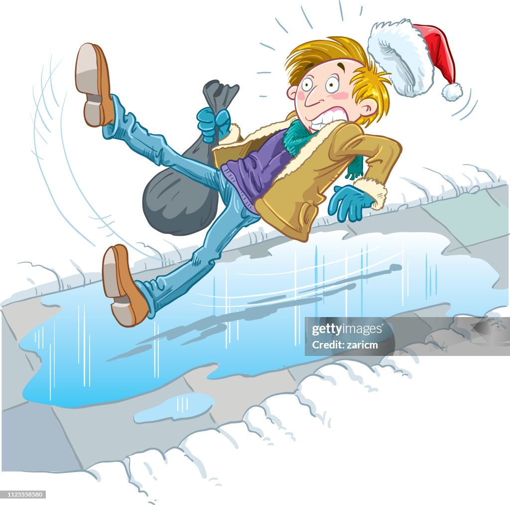 El hombre resbaló en el hielo, cae