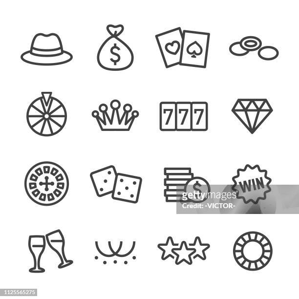 casino icons - line series - roulette stock illustrations