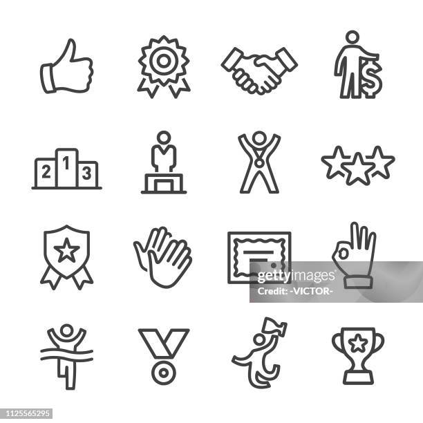 award and success icons - line series - winners podium vector stock illustrations