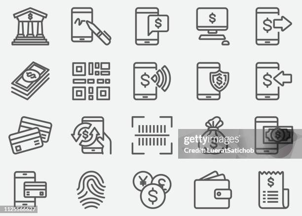 internet mobile banking line icons - paper currency stock illustrations