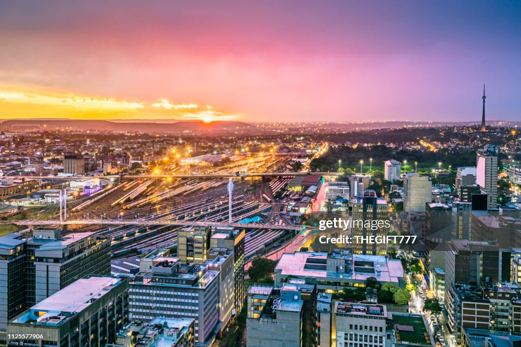 Johannesburg cityscape with Nelson Mandela bridge