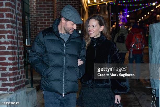 Actress Hilary Swank and Philip Schneider are seen at the St. Regis on January 27, 2019 in Park City, Utah.