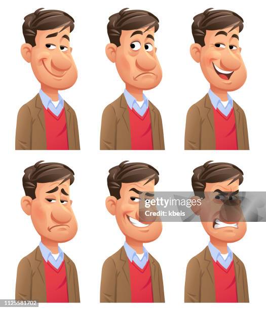 stockillustraties, clipart, cartoons en iconen met jongeman emoties - lachen