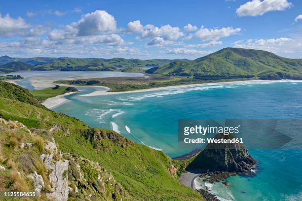 allans beach and hoopers inlet, dunedin, otago peninusula, south island, new zealand - otago stock pictures, royalty-free photos & images