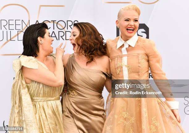 Rebekka Johnson, Rachel Bloom, and Kimmy Gatewood arrive at the 25th Annual Screen Actors Guild Awards at The Shrine Auditorium on January 27, 2019...