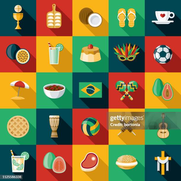 illustrazioni stock, clip art, cartoni animati e icone di tendenza di set di icone brasile - carnaval
