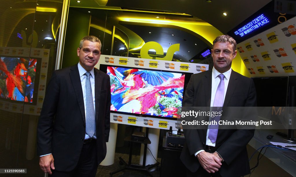 Interview with CSL's (L to R) Chief Technology Officer Christian Daigneault and Chief Executive Officer Phil Mottram, posing with a 4k resolution video using LTE Advancement technology . 10SEP13