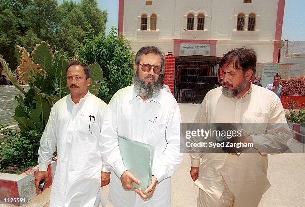 Ahmed Saeed Sheikh father of Ahmed Omar Saeed Sheikh, leaves the central jail after his son's conviction, with his brothers, Sheikh Tariq and Sheikh...