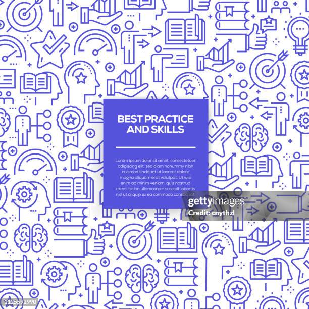 vector set of design templates and elements for best practice and skill in trendy linear style - seamless patterns with linear icons related to best practice and skill - vector - experienced worker stock illustrations