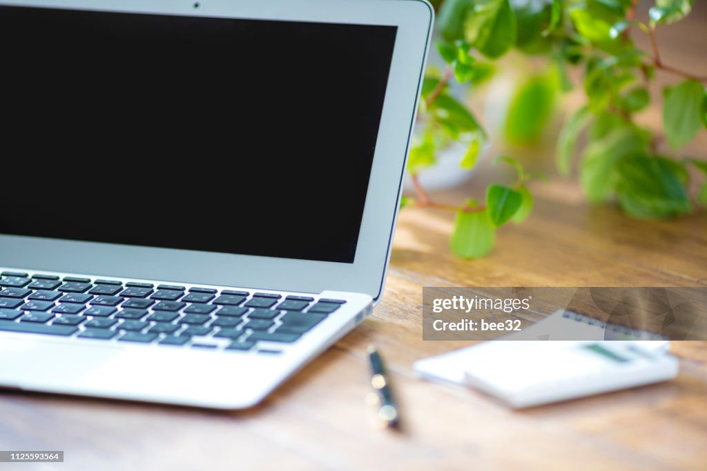 Wooden floor and laptop