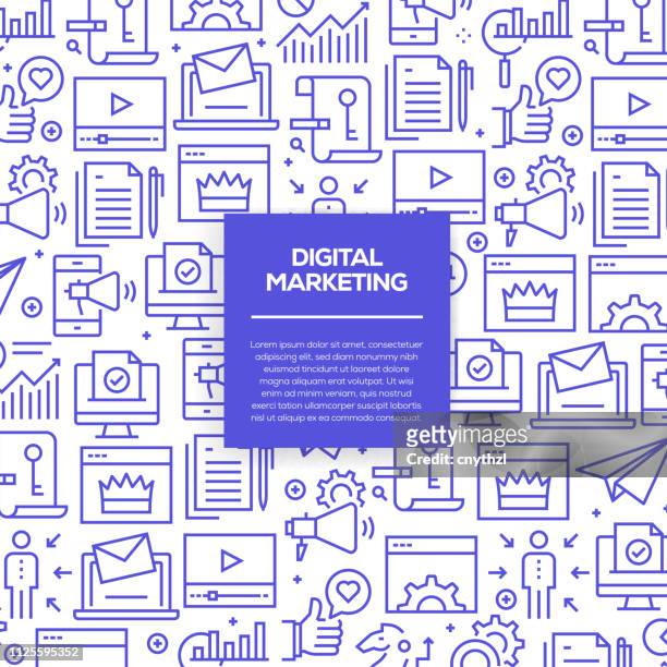 vector set of design templates and elements for digital marketing in trendy linear style - seamless patterns with linear icons related to digital marketing - vector - e mail template stock illustrations