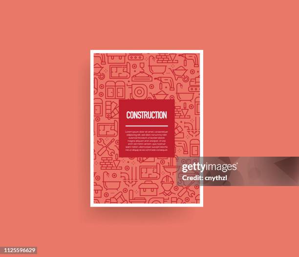 vector set of design templates and elements for construction industry in trendy linear style - seamless patterns with linear icons related to construction industry - vector - plumber tools background stock illustrations