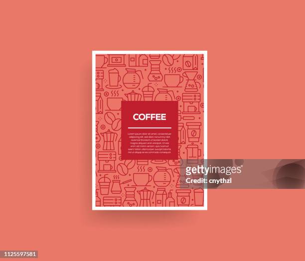 vector set of design templates and elements for coffee in trendy linear style - seamless patterns with linear icons related to coffee - vector - coffe print stock illustrations
