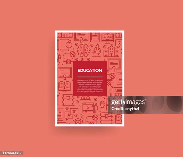 vector set of design templates and elements for education in trendy linear style - seamless patterns with linear icons related to education - vector - e book reader stock illustrations
