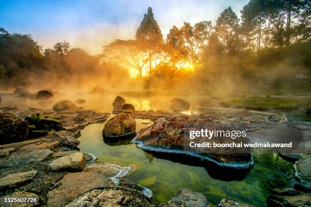 chae son national park, a national park in mueang pan district, home to the namesake chae son waterfall, it host to caves and hot springs over rocky terrain, lampang, thailand - v arkansas stock pictures, royalty-free photos & images