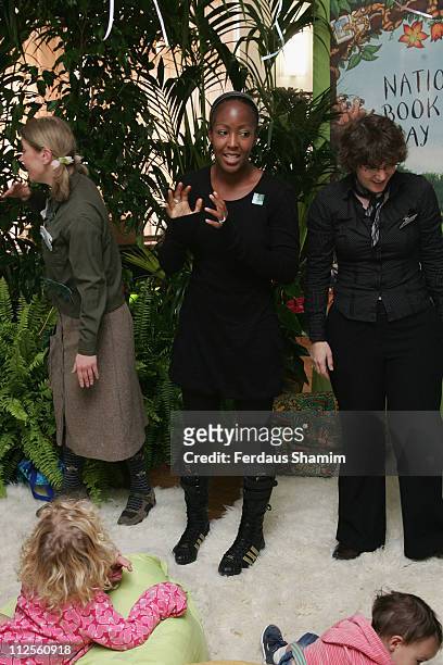Novelist Angellica Bell and unidentified guests attend the National Bookstart Day Jungle Party at the London Zoo on October 5, 2007 in London,...
