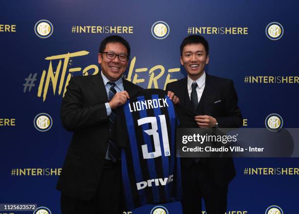 President FC Internazionale Steven Zhang Kangyang and member of the Board of FC Internazionale Daniel Kar Keun Tseung pose for a photo during the FC...