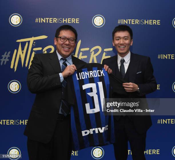 President FC Internazionale Steven Zhang Kangyang and member of the Board of FC Internazionale Daniel Kar Keun Tseung pose for a photo during the FC...