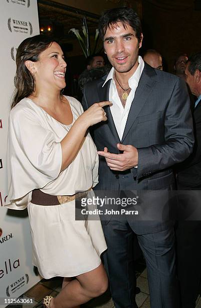 Actress Angelica Vale and actor Eduardo Verastegui pose during the premiere of the movie 'Bella' at the Gusman Theatre on October 23, 2007 in Miami,...