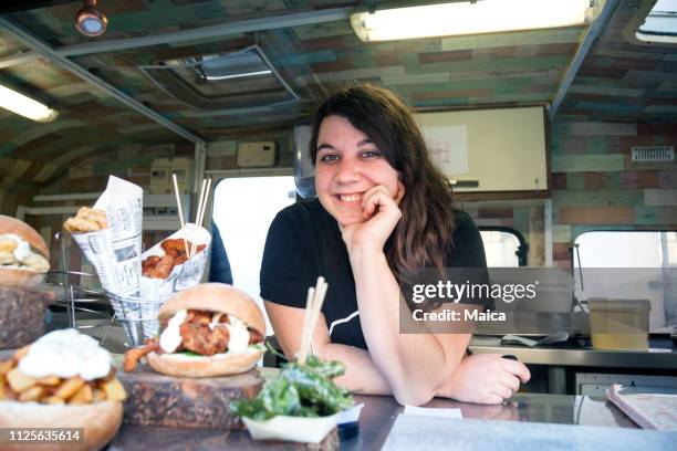 working in the food truk - chef burger stock pictures, royalty-free photos & images