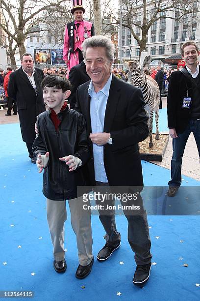 Zach Mills and Dustin Hoffman arrive at the UK premiere of 'Mr Magorium's Wonder Emporium' at the Empire cinema Leicester Square on November 25, 2007...