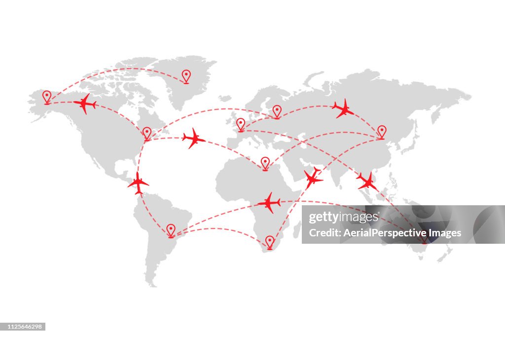 Map Airplain Airplane Path In Dotted Line Shape On World Map High-Res Stock Photo ...