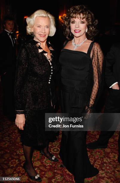 Honor Blackman and Joan Collins attends Christmas party in honour of Dame Shirley Bassey to celebrate her 70th Birthday, kindly hosted by Von Essem...