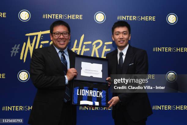 President FC Internazionale Steven Zhang Kangyang and member of the Board of FC Internazionale Daniel Kar Keun Tseung pose for a photo during the FC...