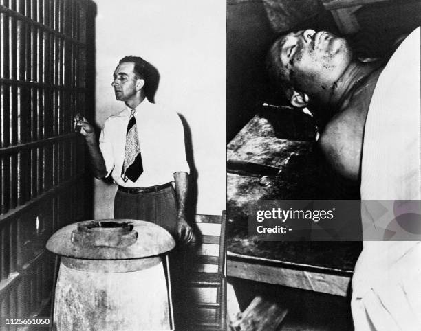 This file combo taken 02 June 1949 shows Afro-american Calib Hil who was taken out of prison and lynched to death by some white citizens of...