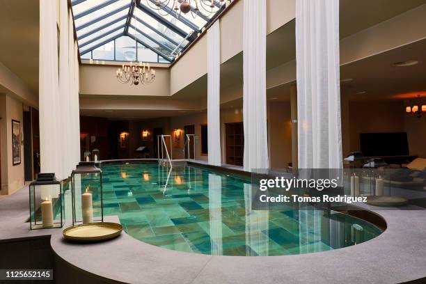 luxury swimming pool in a spa with skylight - hälsosalong bildbanksfoton och bilder