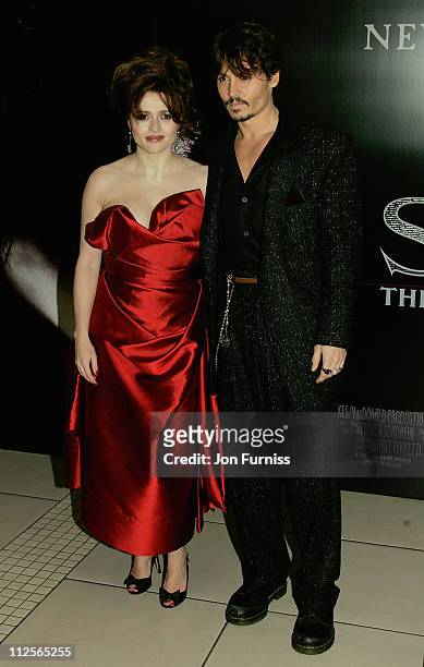 Helena Bonham Carter and Johnny Depp attend the Sweeney Todd film premiere held at the Odeon Leicester Square on January 10, 2008 in London, England.