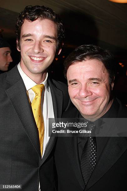 Actors Michael Urie and Nathan Lane pose at the opening night party for David Mamet's "November" at Bond 45 on January 17, 2008 in New York City.