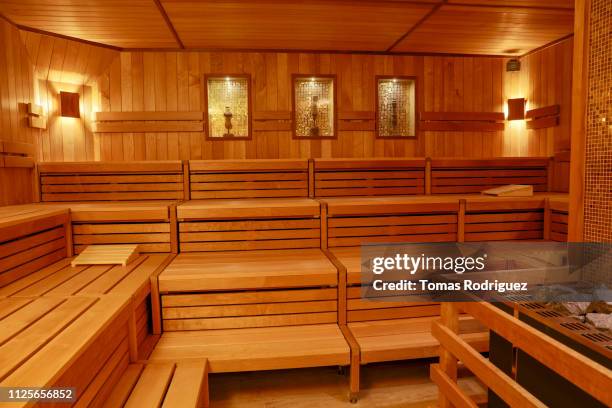 interior of a sauna - sauna ストックフォトと画像