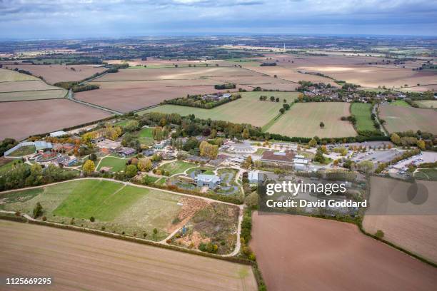 An aerial photograph of Twycross Zoo on October 1st 2018. Located in Little Orton, on the Burton Road, 6 miles north east of Tamworth. Aerial...