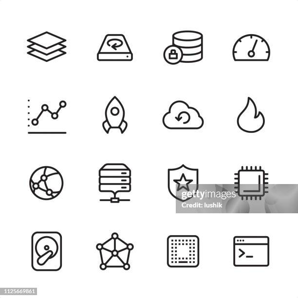 big data and hosting - outline icon set - space ship control stock illustrations