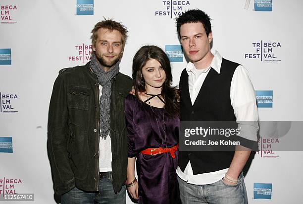 Actors Joe Anderson, Eve Hewson and David P. Emrich attend the premiere of "The 27 Club" during the 7th Annual Tribeca Film Festival on April 26,...