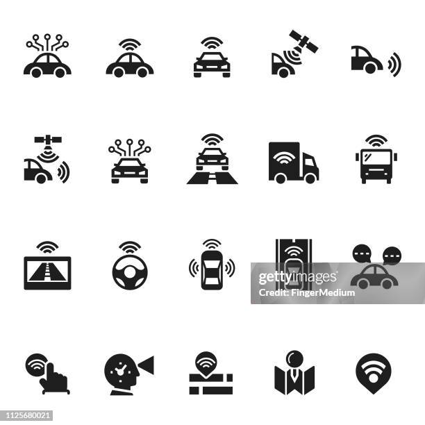 fahrerlose autonome auto symbole - autonomous technology stock-grafiken, -clipart, -cartoons und -symbole