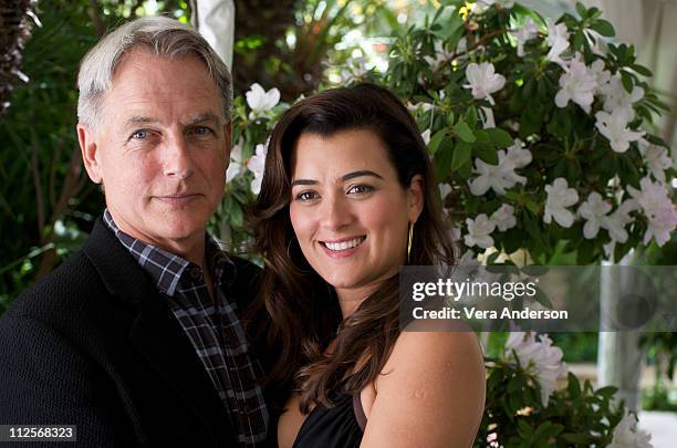 Mark Harmon and Cote de Pablo at the "NCIS" press conference at the Four Seasons Hotel on April 22, 2009 in Beverly Hills, California.