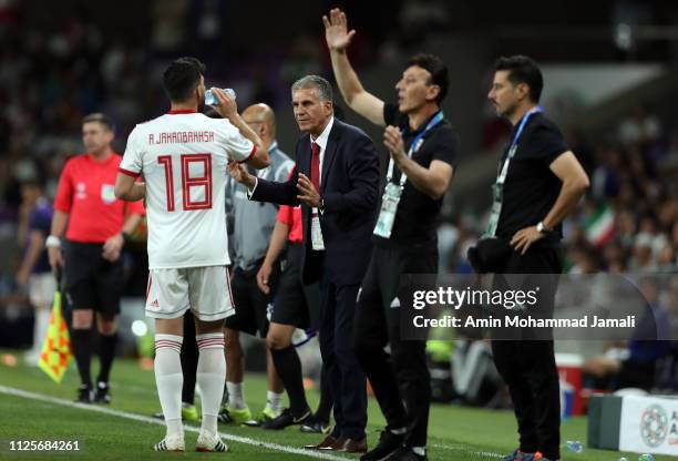 Head coach and manager of Iran Carlos Quieroz looks on during the AFC Asian Cup semi final match between Iran and Japan at Hazza Bin Zayed Stadium on...