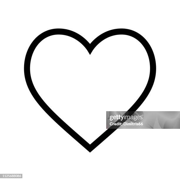 illustrazioni stock, clip art, cartoni animati e icone di tendenza di icona minima della forma del cuore piatto con sottile linea nera su sfondo bianco - cuore