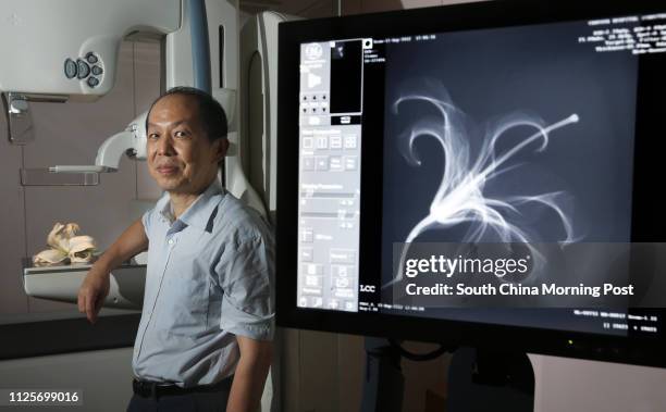 Interview with Dr Gary Yeoh, who has an photography exhibition of X-rays of flowers. Pictured at Canossa Hospital at Mid-levels. 13SEP12