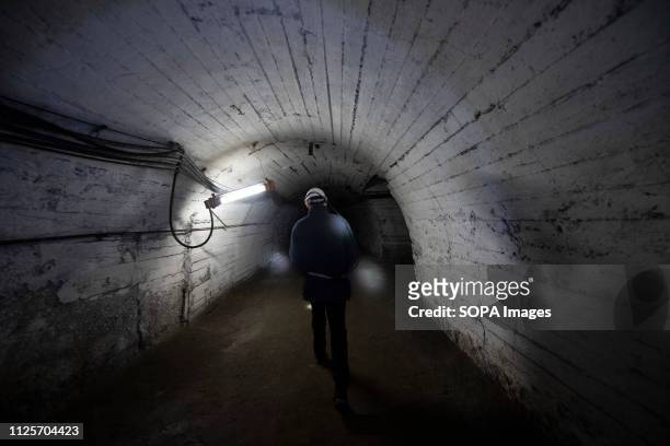 Maze of well constructed brick tunnels leading to the coal mine shaft entrance. The State owned Kalinin Coal Mine is situated in Central Donetsk City...