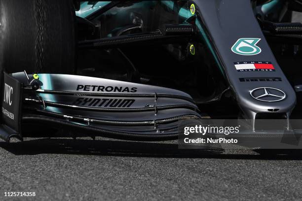 Front detail, of Mercedes-AMG Petronas Motorsport car, during the first day of Formula One Test at Catalonia Circuit, on February 18, 2019 in...