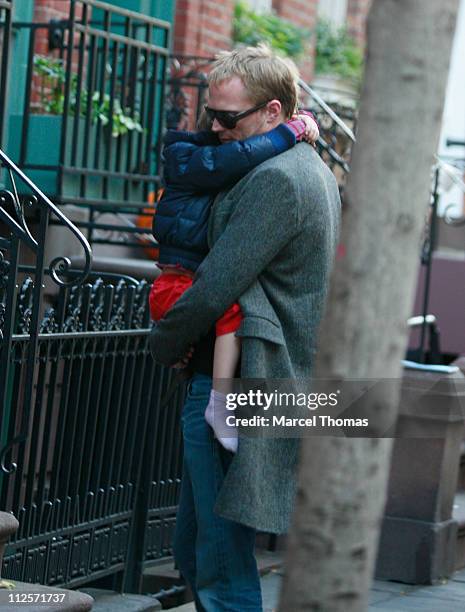 Actor Paul Bettany with son Stellan Bettany sighting in the West Village on October 31, 2007 in New York City.