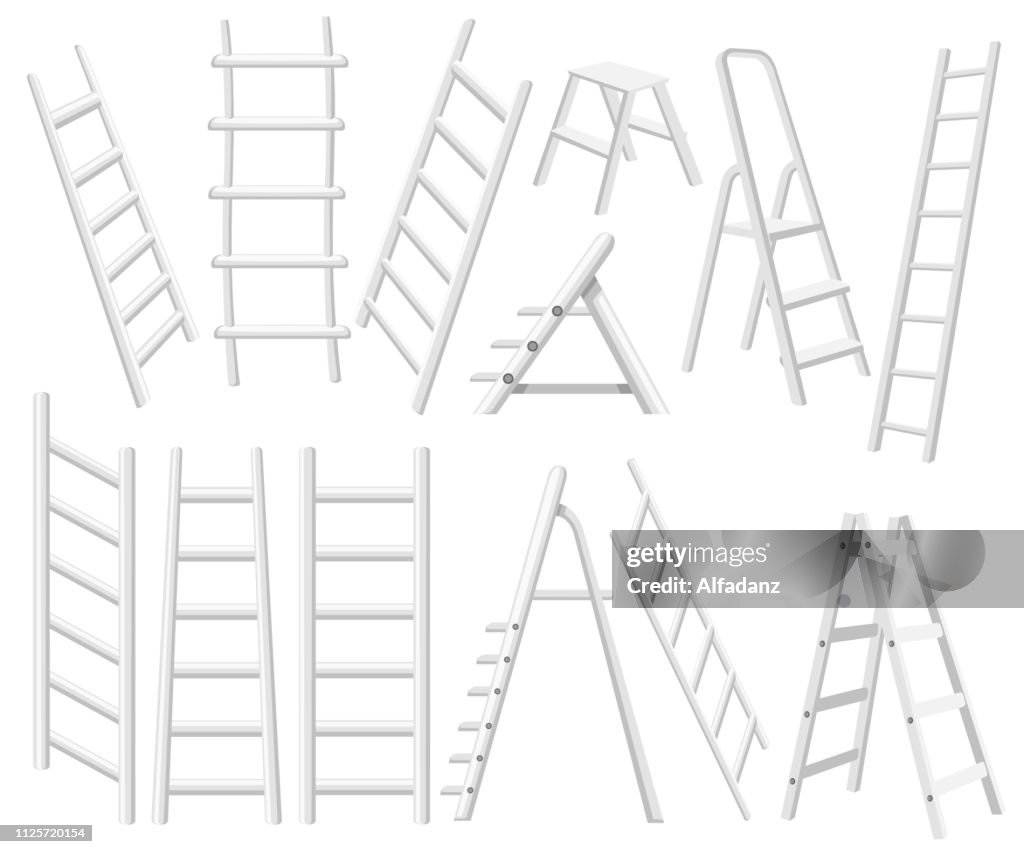 All Ladder Types Collection Of Metal Ladders Different Types Of Stepladders Flat Vector ...