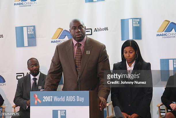 Earvin "Magic" Johnson and Cookie Johnson attend The Abbott and Magic Johnson Foundation "I Stand With Magic Program: Campaign To End Black AIDS"...